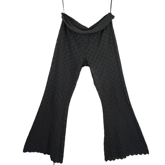 Free People Black Knit Crochet Bell Bottom Pants Women’s XS Boho Flare Scallop H - Picture 1 of 9